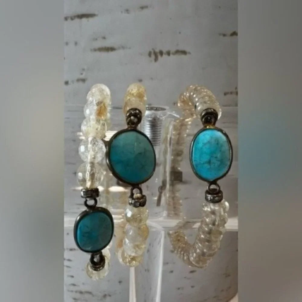 Bracelet Set of 3 Bracelets with Turquoise Charms - Teen Girls Trendy Stuff